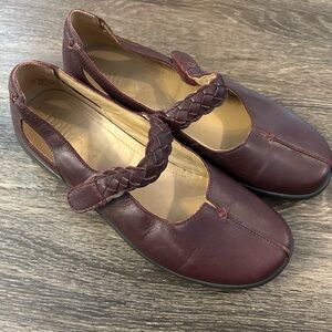Hotter burgundy 10 Women's Braided Strap Leather Shoes Mary Jane’s